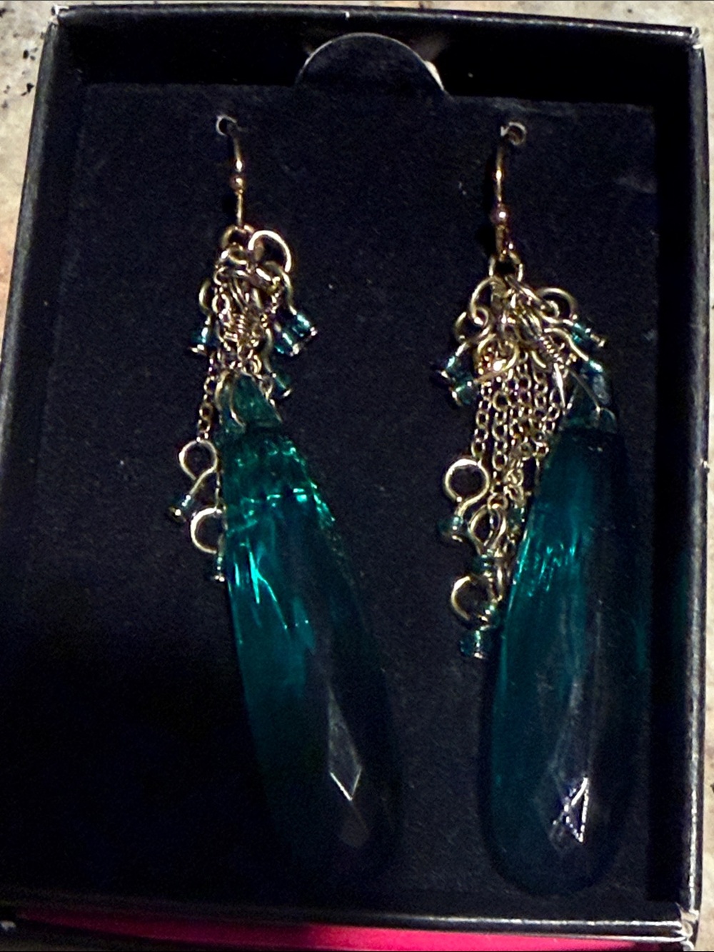 Teal Crystal Drop Chain Earrings - Women Jewelry